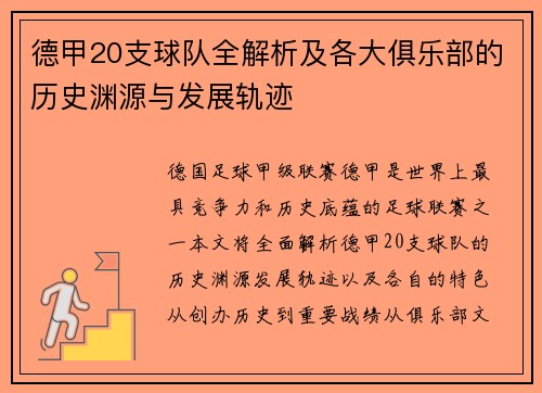 德甲20支球队全解析及各大俱乐部的历史渊源与发展轨迹